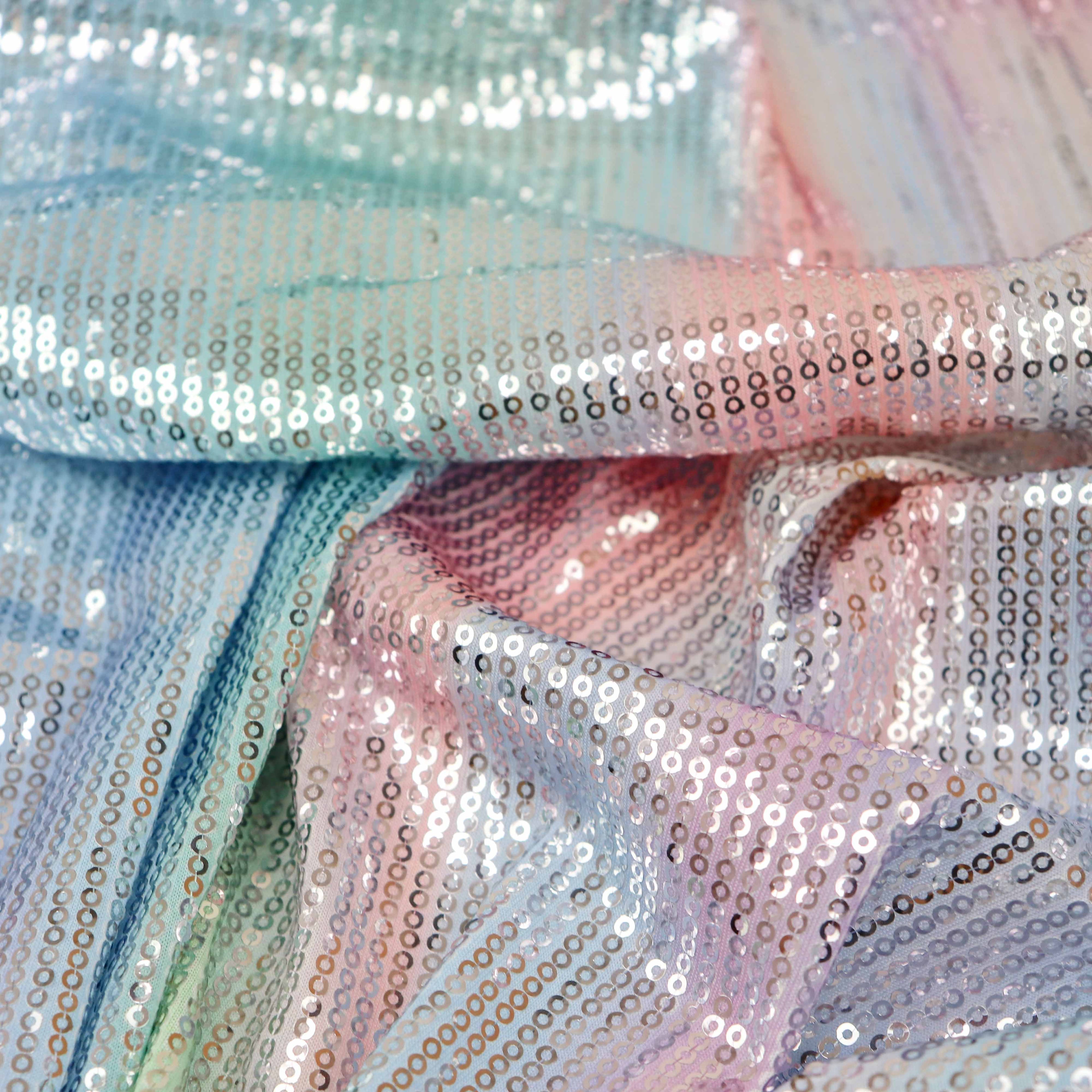 Pastel Rainbow Ombre Stretch Sequin Fabric