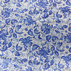 Blue & White Porcelain Floral Print Stretch Sequin Fabric