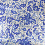 Blue & White Porcelain Floral Print Stretch Sequin Fabric