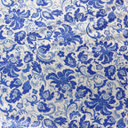 Blue & White Porcelain Floral Print Stretch Sequin Fabric