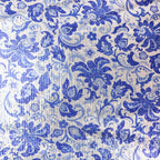 Blue & White Porcelain Floral Print Stretch Sequin Fabric