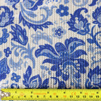 Blue & White Porcelain Floral Print Stretch Sequin Fabric