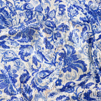 Blue & White Porcelain Floral Print Stretch Sequin Fabric