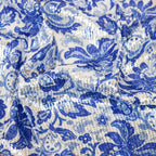 Blue & White Porcelain Floral Print Stretch Sequin Fabric