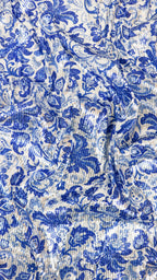 Blue & White Porcelain Floral Print Stretch Sequin Fabric