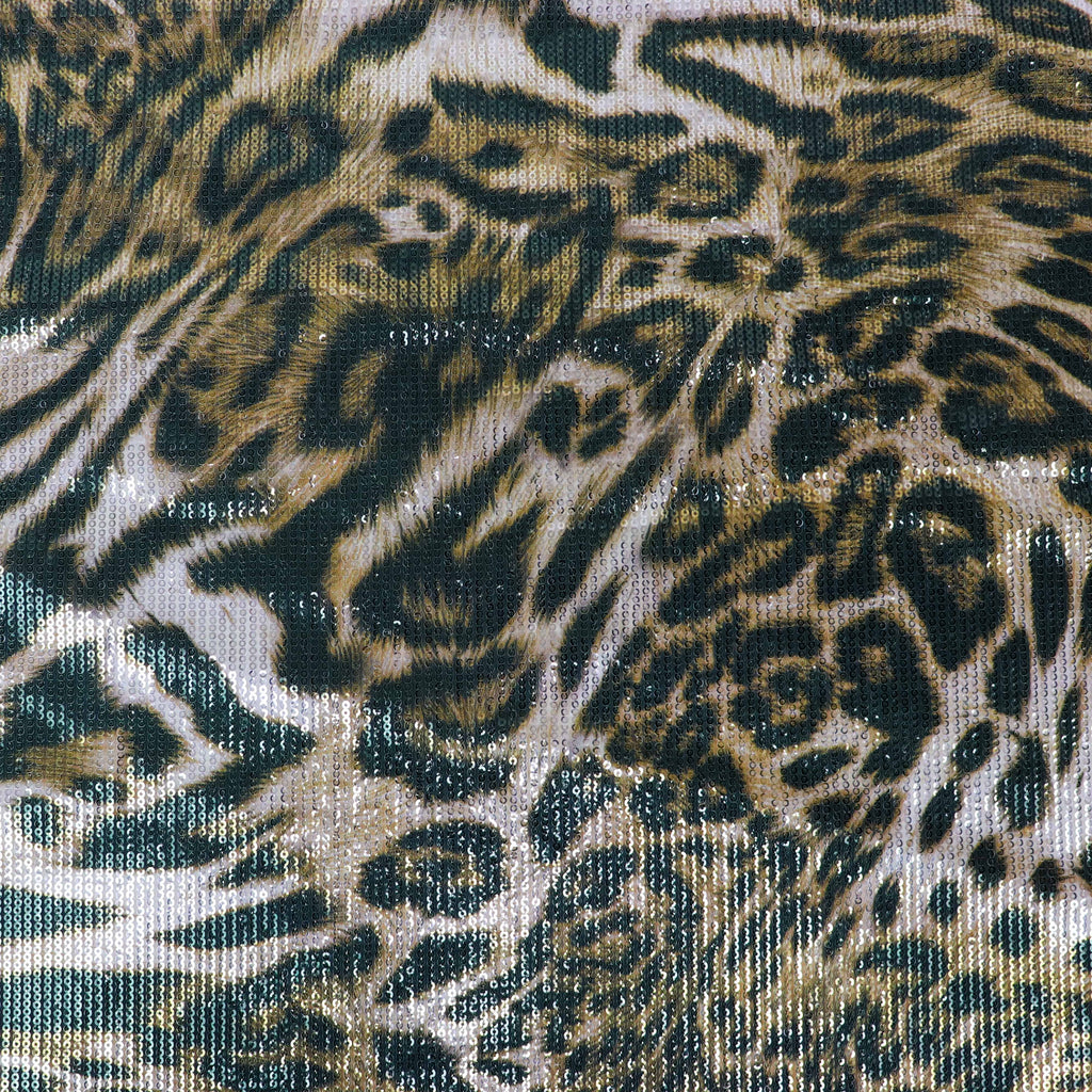 Brown Leopard Print Stretch Sequin Fabric