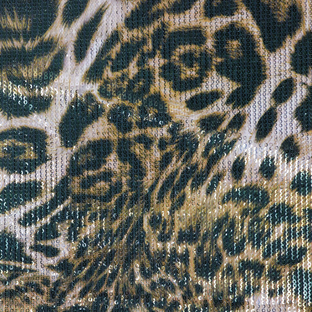 Brown Leopard Print Stretch Sequin Fabric