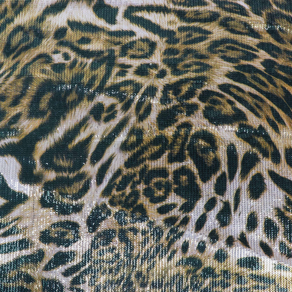 Brown Leopard Print Stretch Sequin Fabric