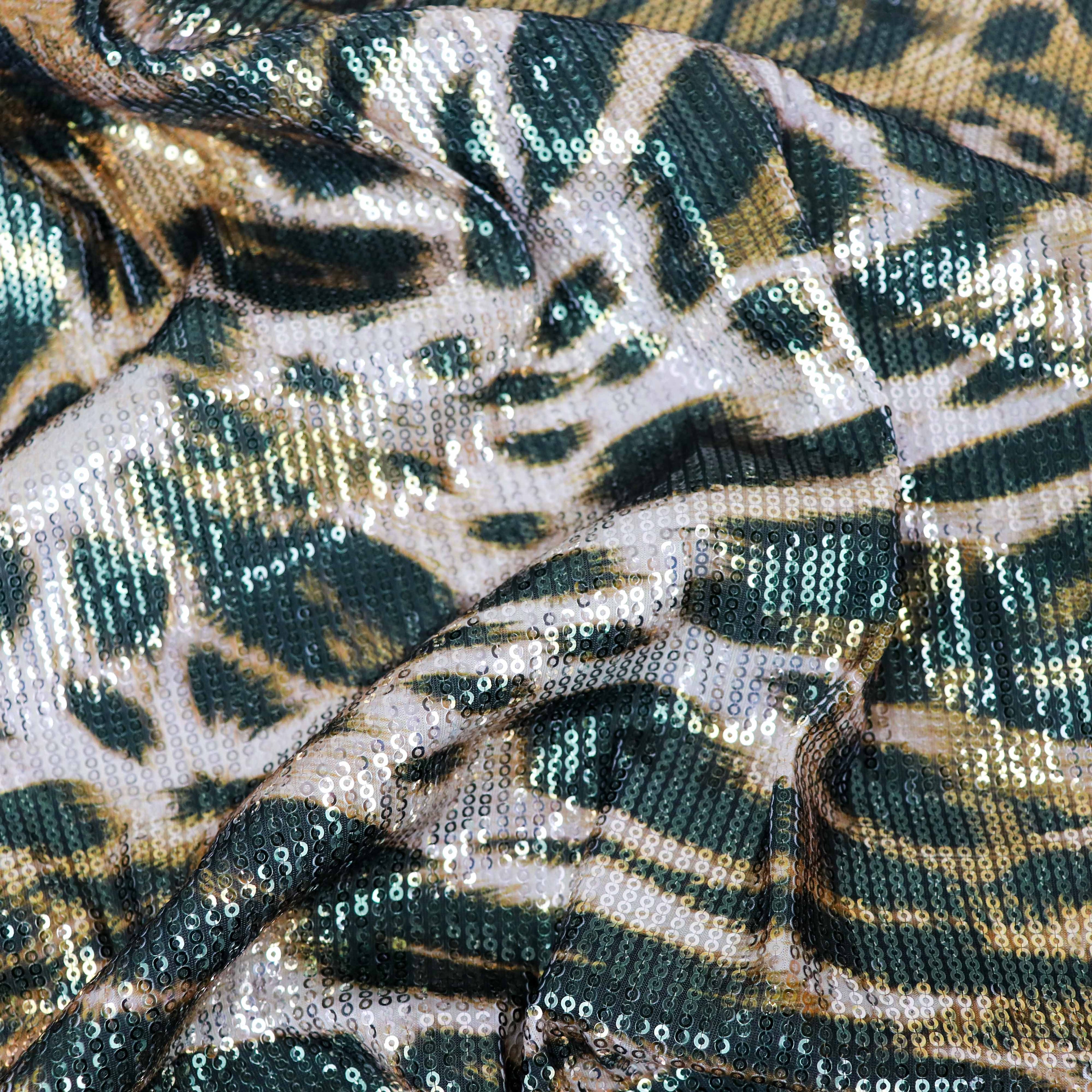 Brown Leopard Print Stretch Sequin Fabric