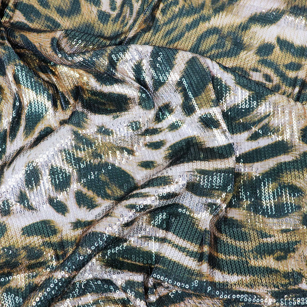Brown Leopard Print Stretch Sequin Fabric