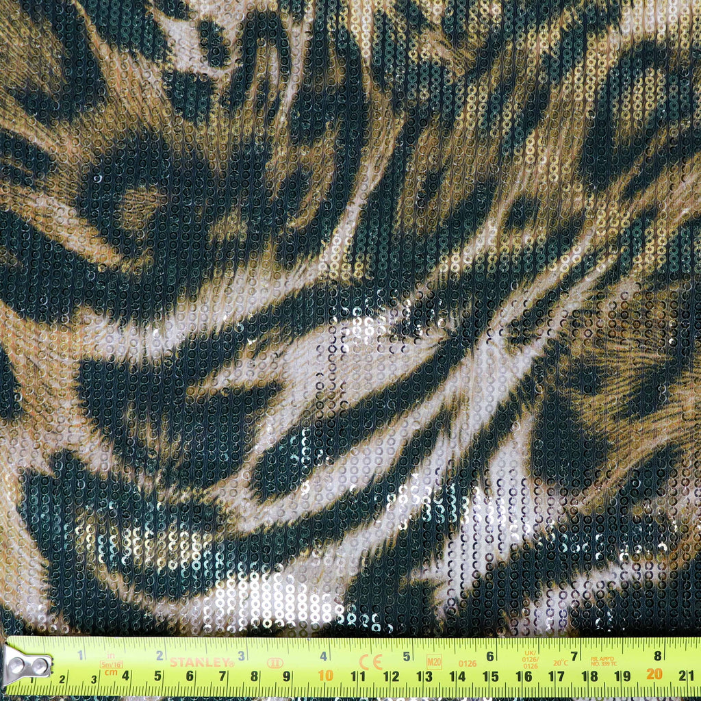 Brown Leopard Print Stretch Sequin Fabric