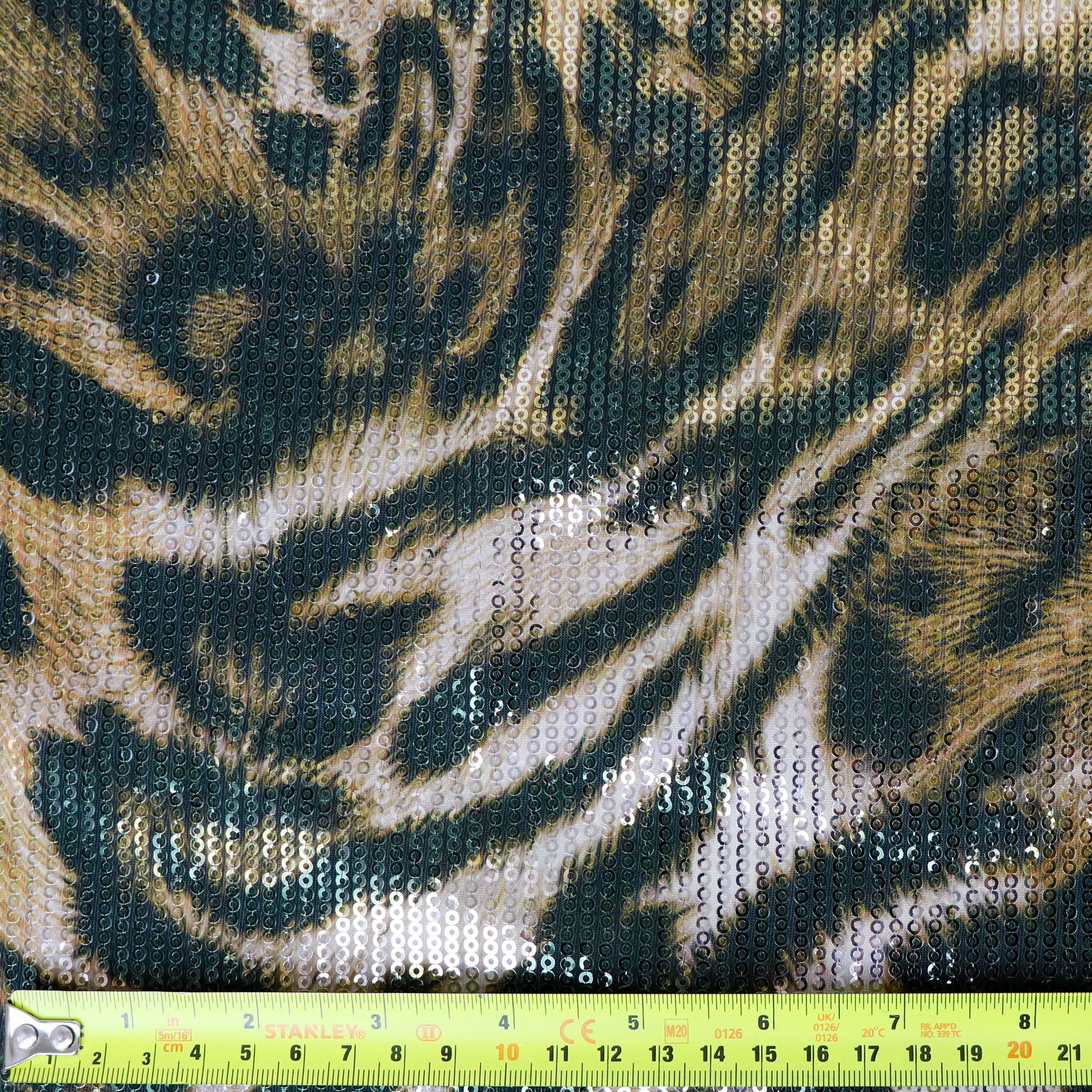 Brown Leopard Print Stretch Sequin Fabric