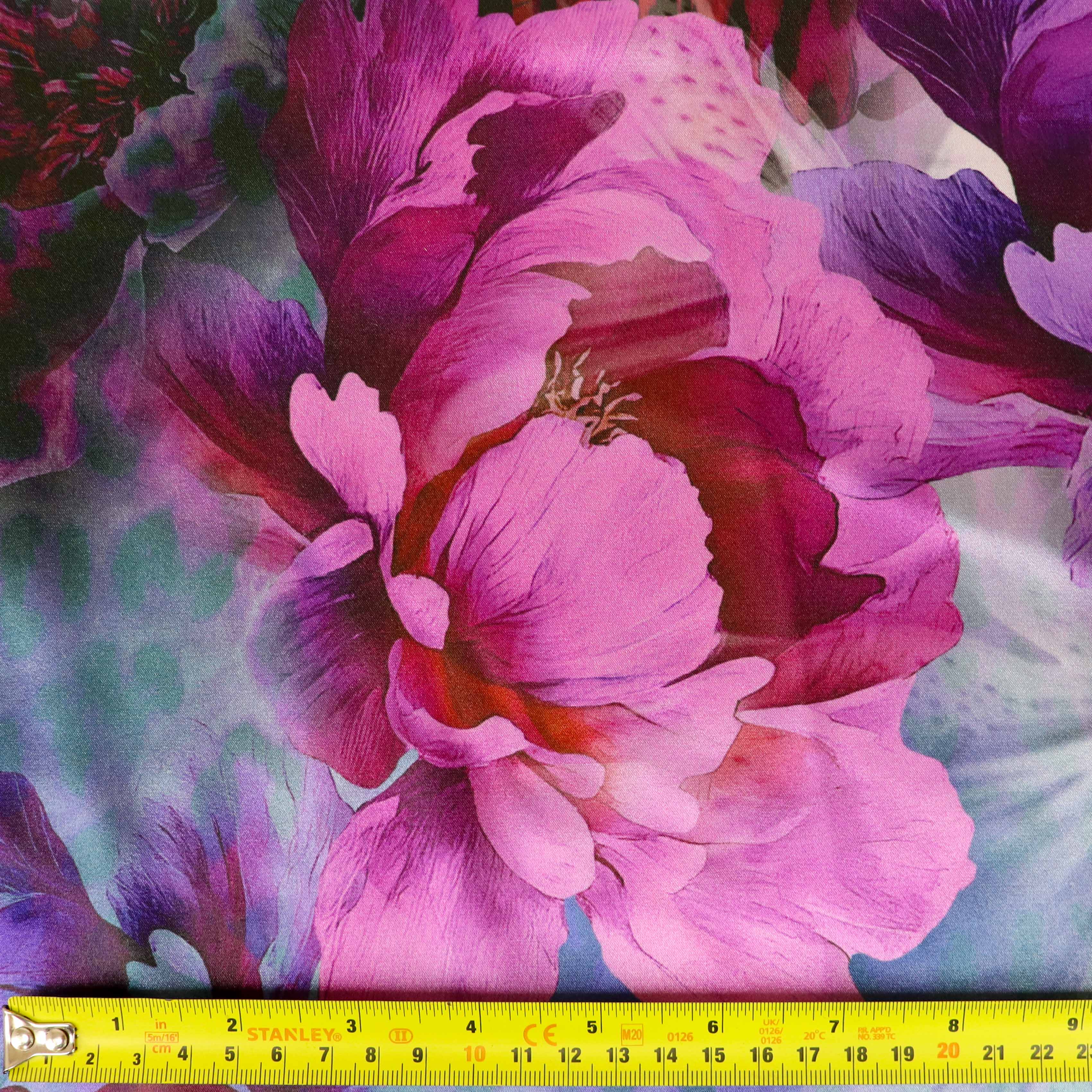 Pink floral leopard print stretch satin dress fabric
