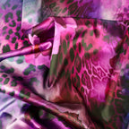 Pink floral leopard print stretch satin dress fabric
