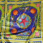 Blue Nautical Seashell Starfish Scarf Print Stretch Satin Fabric