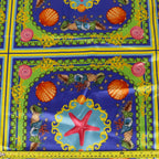 Blue Nautical Seashell Starfish Scarf Print Stretch Satin Fabric