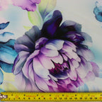 Lilac Purple Teal Watercolour Floral Woven Crepe Dress Fabric