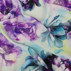Lilac Purple Teal Watercolour Floral Woven Crepe Dress Fabric
