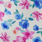Pink Blue Watercolour Floral Woven Crepe Dress Fabric
