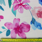 Pink Blue Watercolour Floral Woven Crepe Dress Fabric