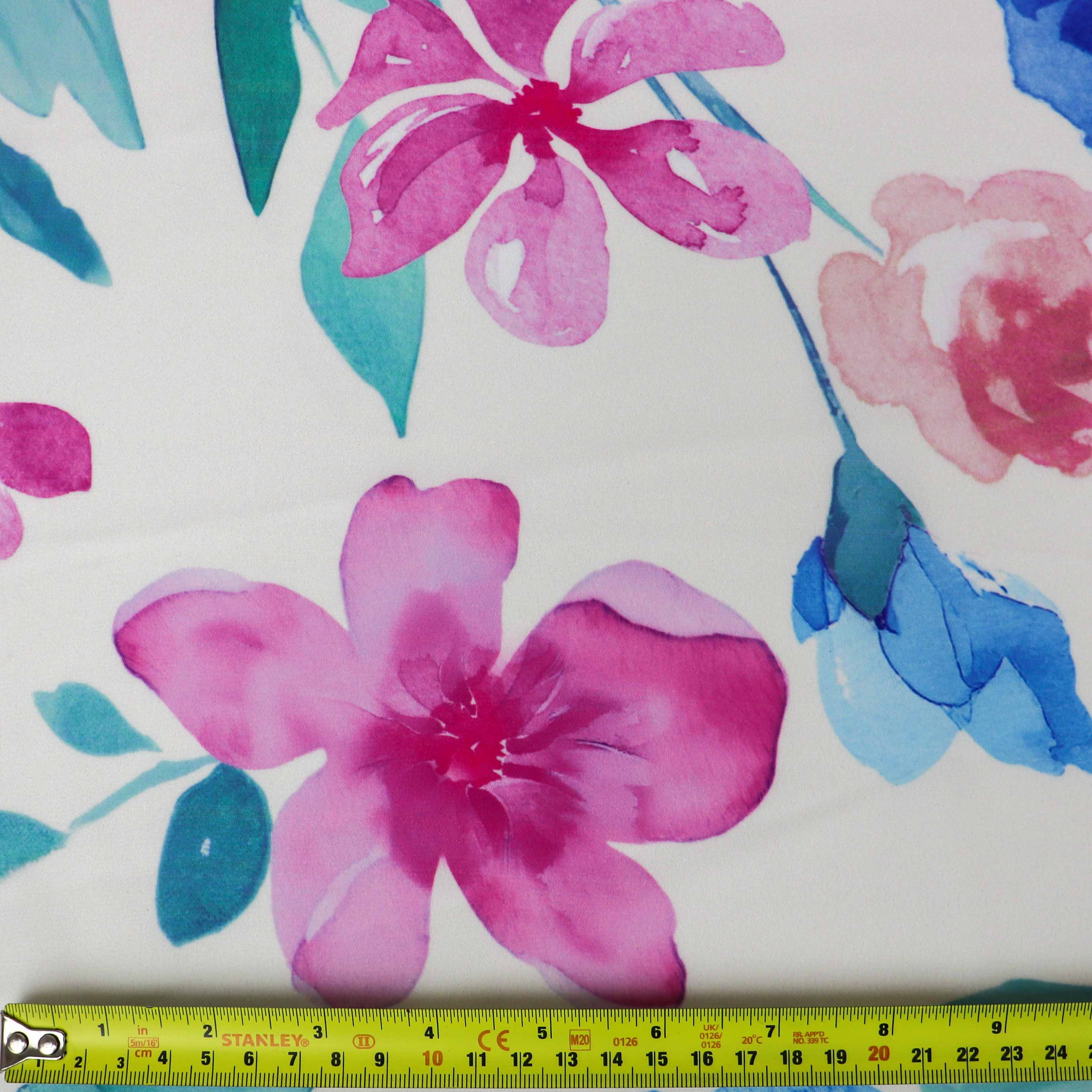 Pink Blue Watercolour Floral Woven Crepe Dress Fabric