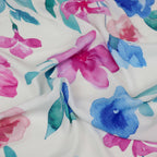 Pink Blue Watercolour Floral Woven Crepe Dress Fabric