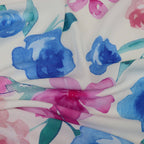 Pink Blue Watercolour Floral Woven Crepe Dress Fabric