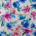 Pink Blue Watercolour Floral Woven Crepe Dress Fabric