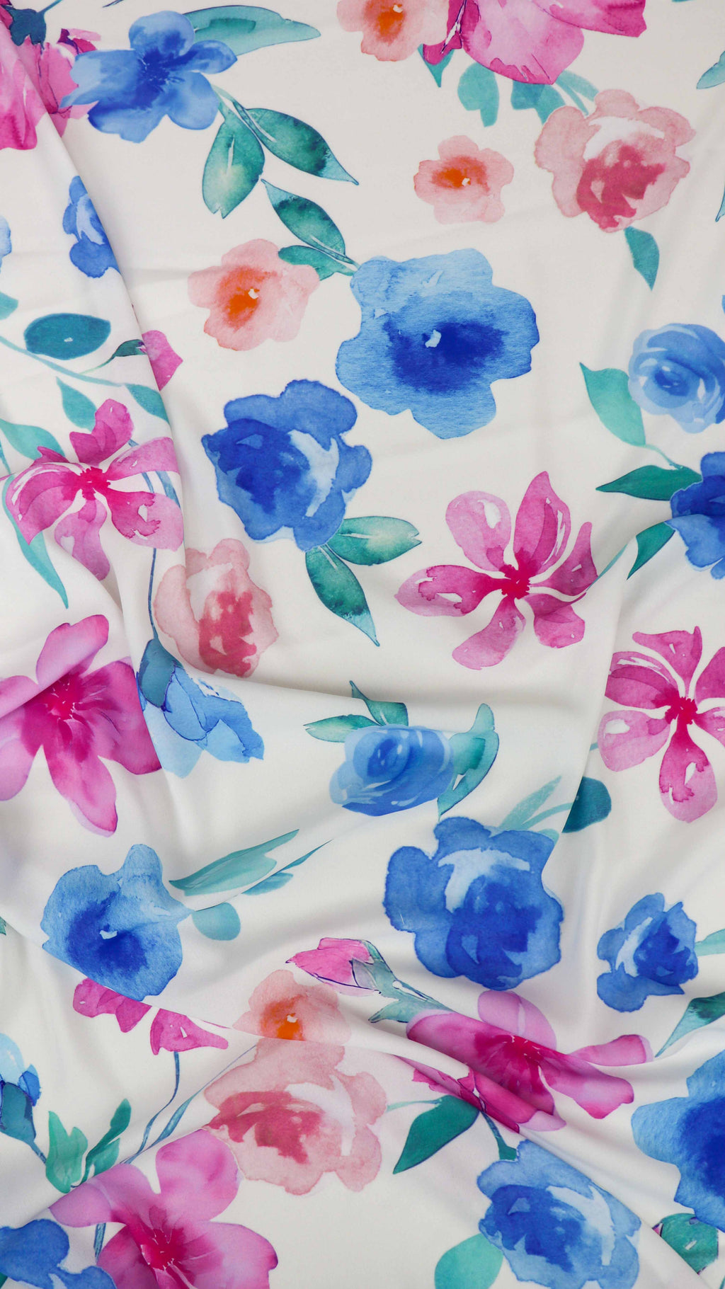 Pink Blue Watercolour Floral Woven Crepe Dress Fabric