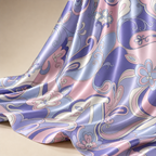 Pink & Purple Retro Paisley Print Stretch Satin Dress Fabric