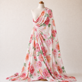 Pink Coral Watercolour Rose Woven Crepe Dress Fabric