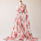 Pink Coral Watercolour Rose Woven Crepe Dress Fabric