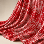 Red Bandana Paisley Print Stretch Satin Dress Fabric