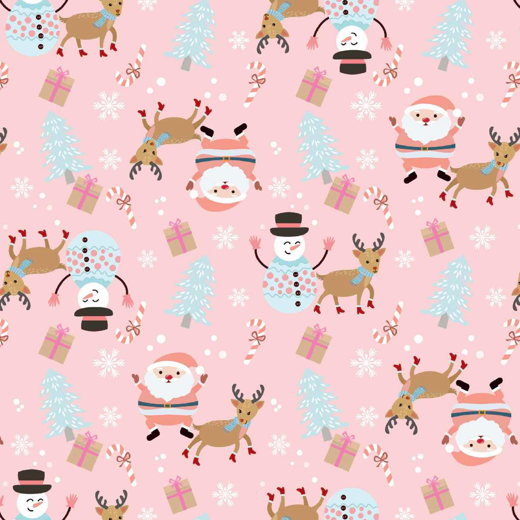 Pink Santa Parade Christmas Fabric
