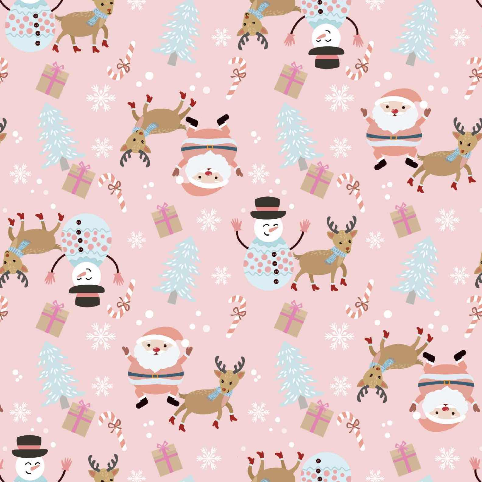 Pink Santa Parade Christmas Fabric