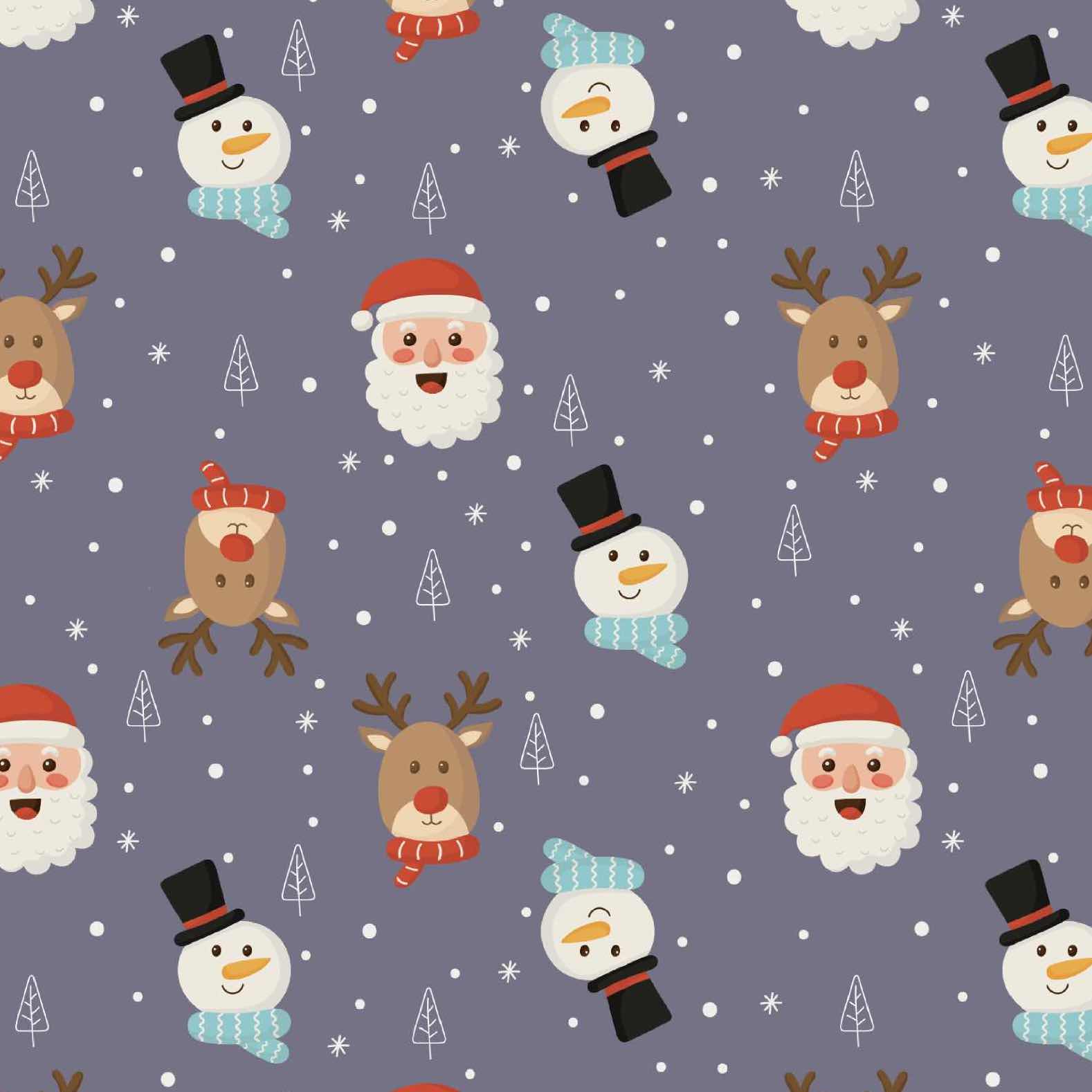 Purple Santa Parade Christmas Fabric