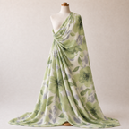 Sage Green Watercolour Floral Woven Crepe Dress Fabric