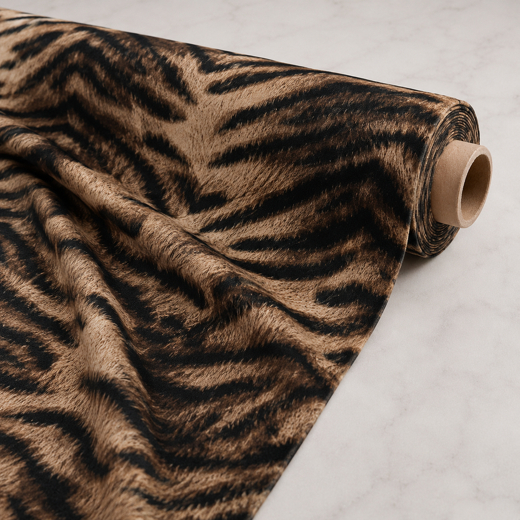 Brown Tiger Animal Print Stretch Jersey Dress Fabric