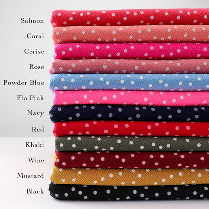 FS589 Polka Dots Liverpool Fabric | Fabric | blue, dots, drape, Elastane, Fabric, fashion fabric, Liverpool, New, Polka dots, polyester, Powder blue, red, sewing, spot, spots, stretch, Stretchy, textured, Waffle, White | Fabric Styles