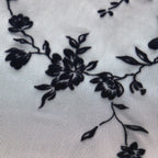 Black Floral Flock Power Mesh Fabric