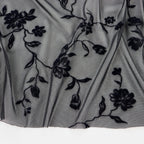 Black Floral Flock Power Mesh Fabric