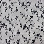 Black Floral Flock Power Mesh Fabric