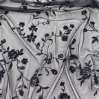 Black Floral Flock Power Mesh Fabric