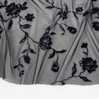 Black Floral Flock Power Mesh Fabric