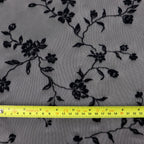 Black Floral Flock Power Mesh Fabric