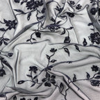 Black Floral Flock Power Mesh Fabric