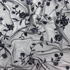 Black Floral Flock Power Mesh Fabric