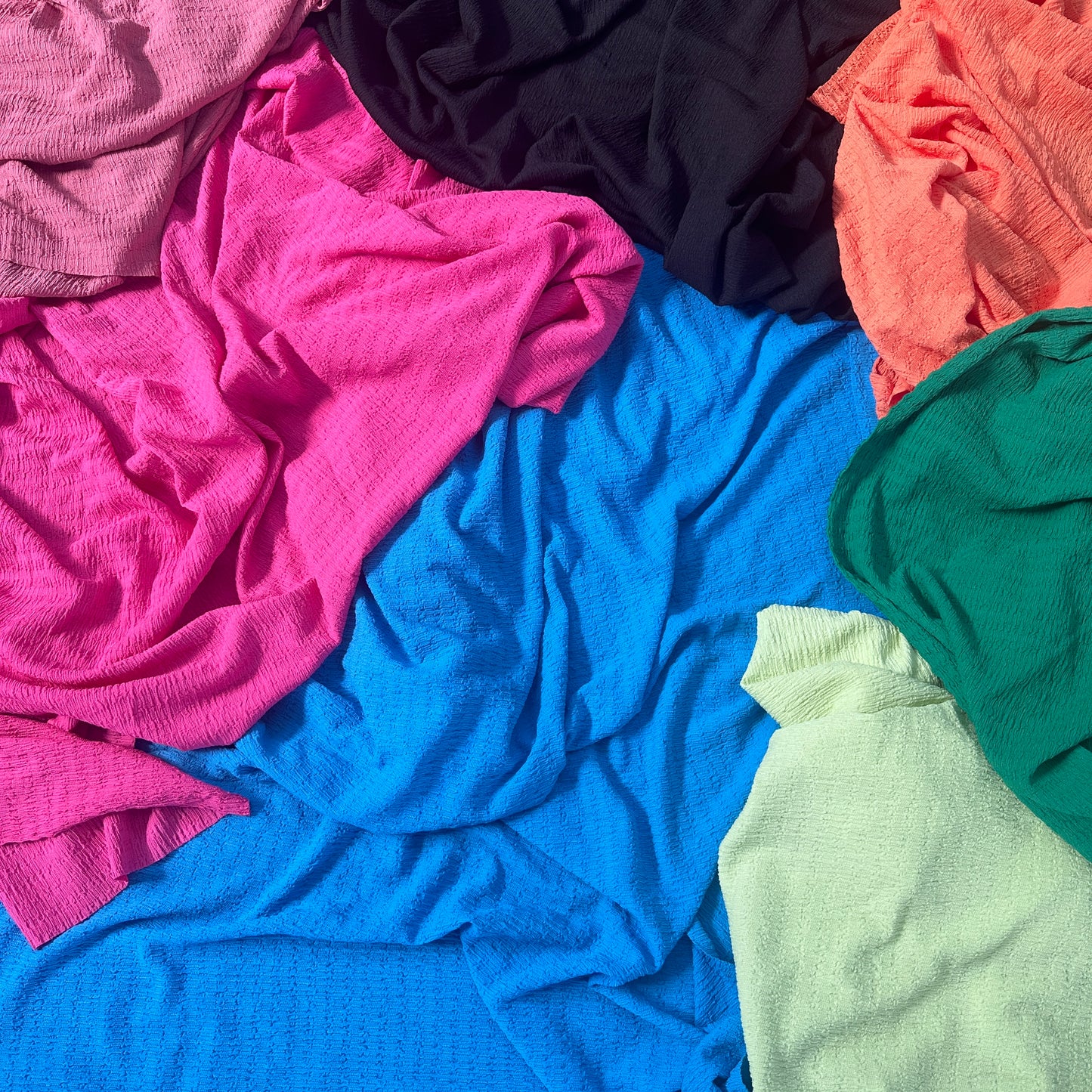 FS1204 Ruffle Crinkle Stretch Dress Fabric | Fabric | Babywear, Camel, Cerise, Crinkle, drape, jersey, Lilac, Lime, making, New, Orange, Plain, Rose, Sage, sewing, stretch, Swim, Swimming, Swimwear, Turq, Turquoise, white | Fabric Styles