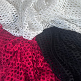 FS1197 Plain Crochet Net Fabric Stretch Black White Red | Fabric | Beach, Beachwear, drape, Fabric, fashion fabric, FS988, Ivory, jersey, making, New, Nude, Plain, Power Mesh, Red, sewing, stretch, Stretchy, Swim, Swimwear, White | Fabric Styles