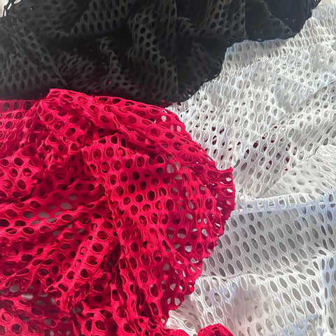 FS1197 Plain Crochet Net Fabric Stretch Black White Red | Fabric | Beach, Beachwear, drape, Fabric, fashion fabric, FS988, Ivory, jersey, making, New, Nude, Plain, Power Mesh, Red, sewing, stretch, Stretchy, Swim, Swimwear, White | Fabric Styles